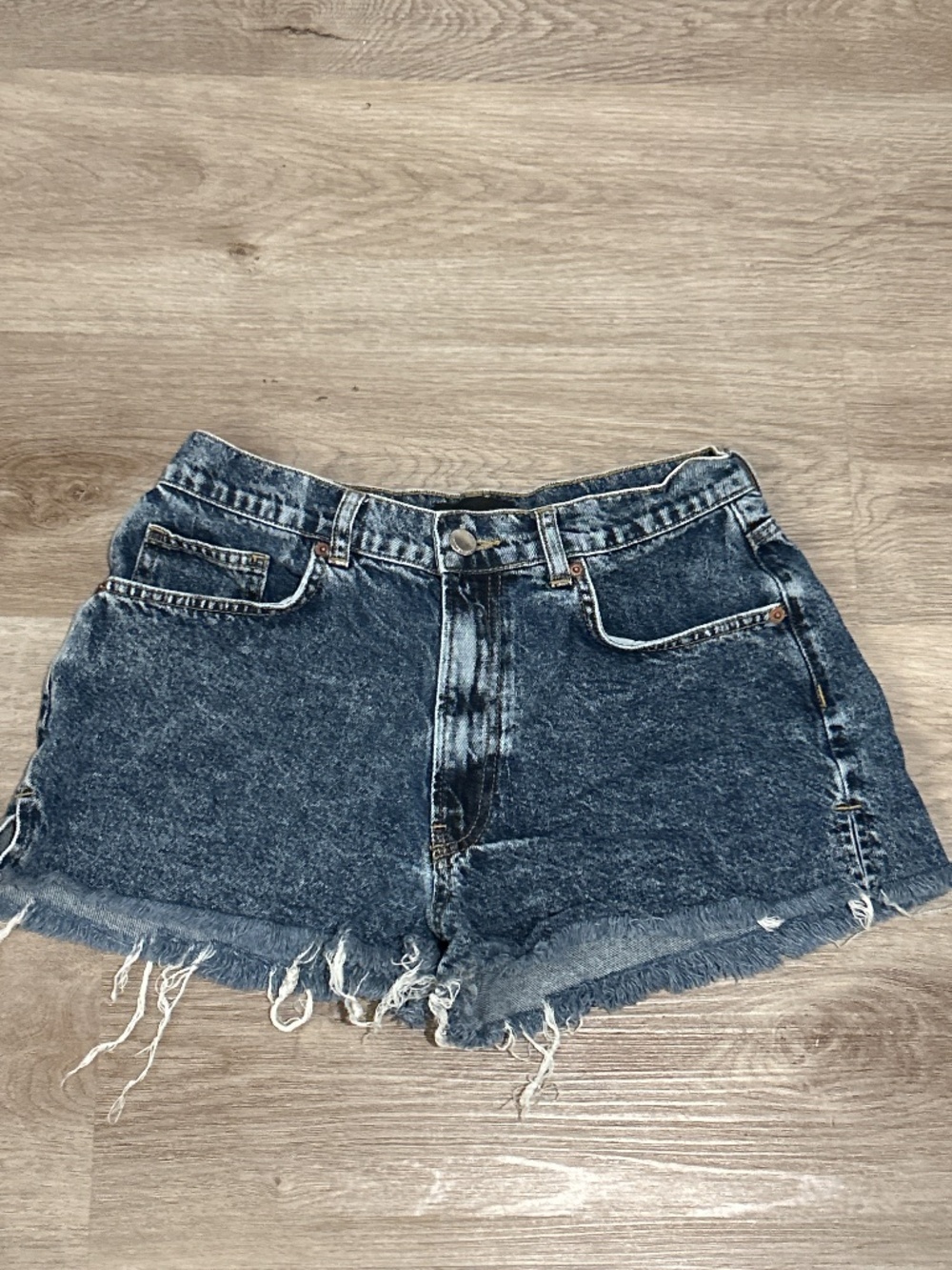 Dark blue denim high waisted shorts